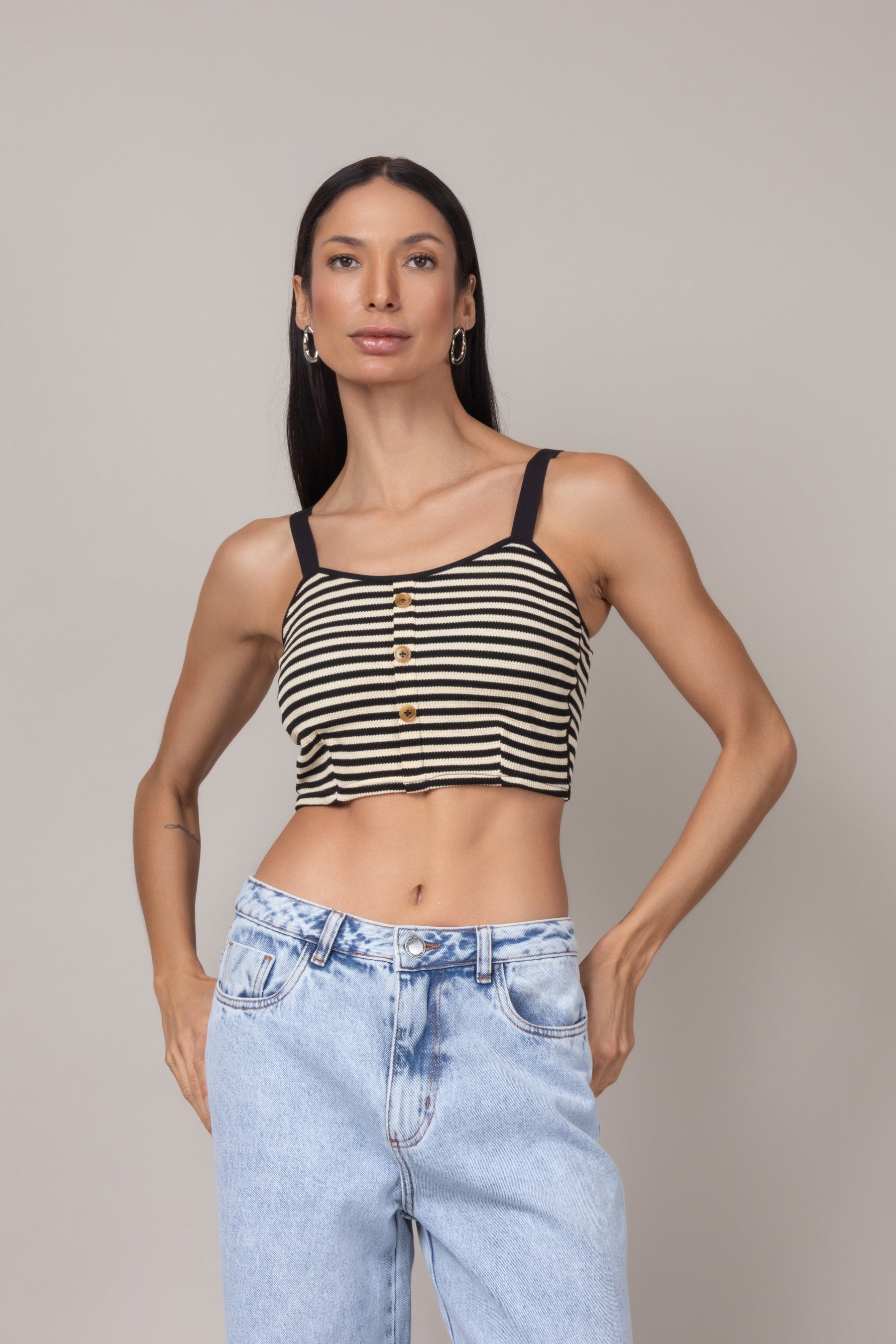 Top Cropped Listrado com Bojo