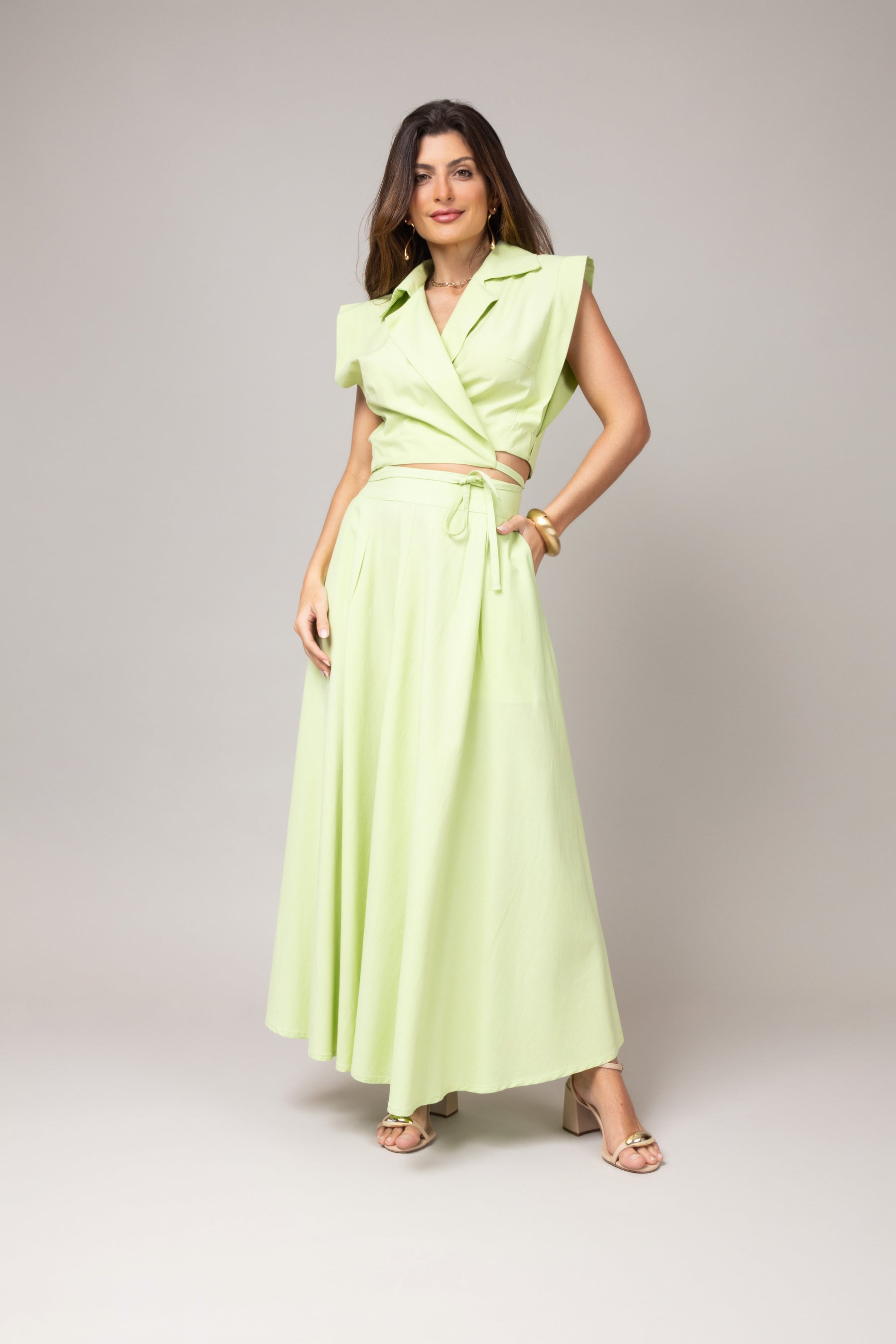 Conjunto Saia Longa e Blusa Transpassada