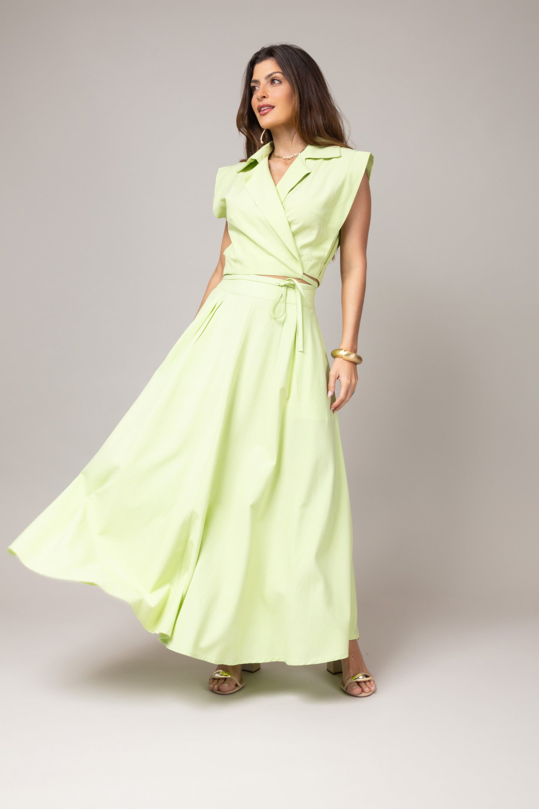 Conjunto Saia Longa e Blusa Transpassada