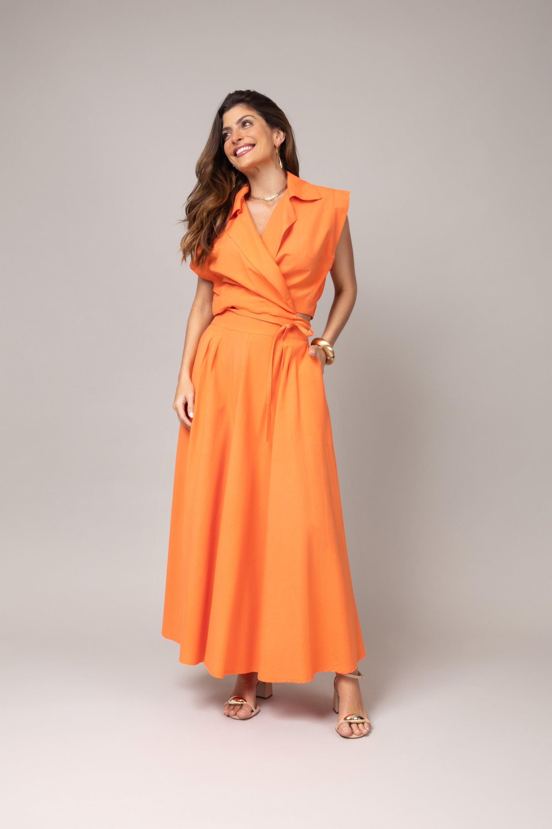 Conjunto Saia Longa e Blusa Transpassada