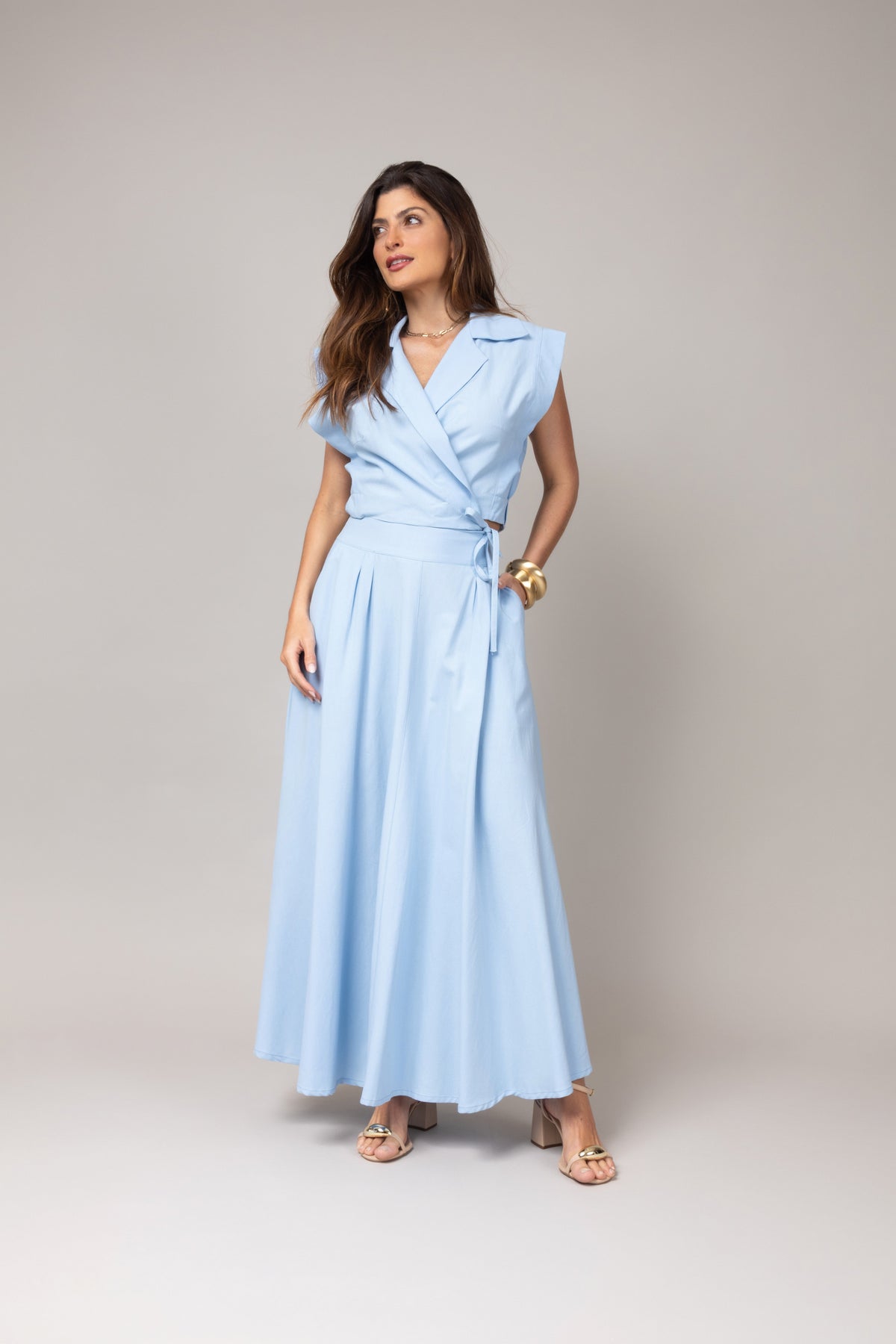 Conjunto Saia Longa e Blusa Transpassada