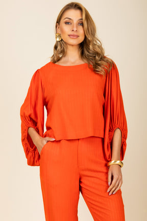 Conjunto Blusa Manga Bufante e Calça