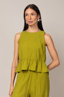 Conjunto com Blusa Peplum e Calça Pantalona