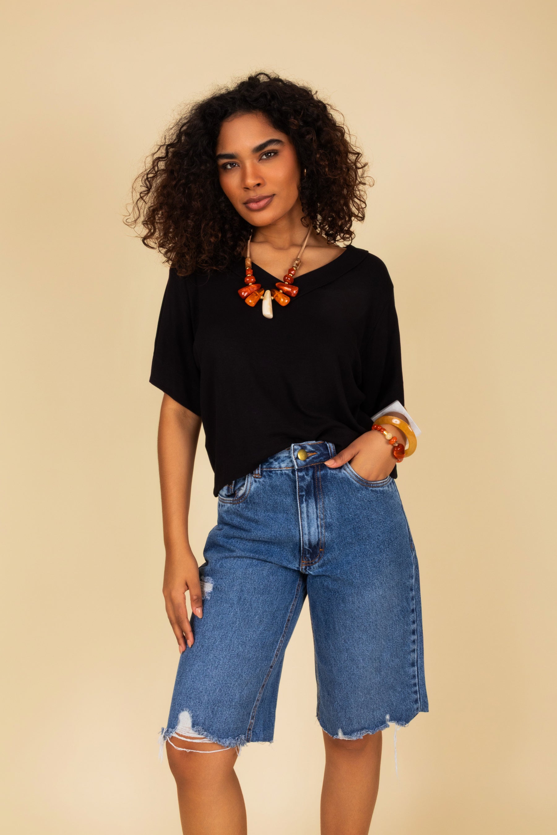 Blusa em Malha Decote V