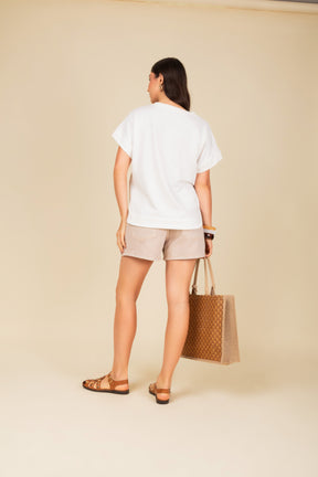 Blusa Decote em V com Manga Dobrada