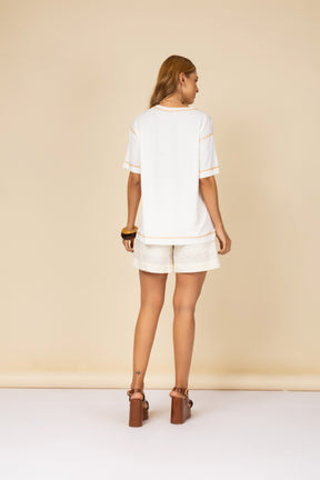 Blusa Malha com Recortes Contrastantes