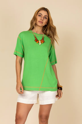 Blusa Malha com Recortes Contrastantes