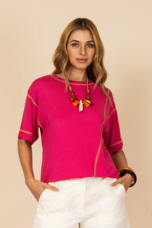 Blusa Malha com Recortes Contrastantes