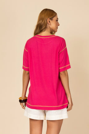 Blusa Malha com Recortes Contrastantes