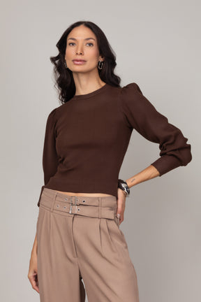 Blusa Canelada de Manga Longa