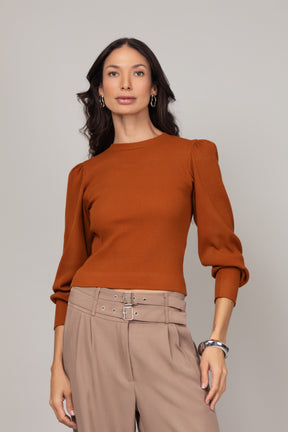 Blusa Canelada de Manga Longa