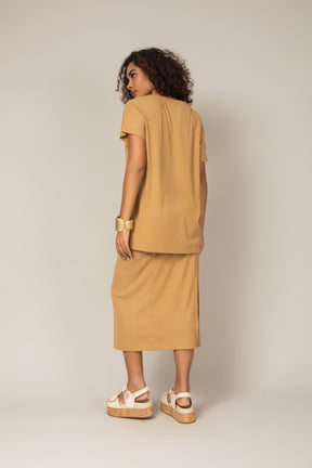 Conjunto Canelado Blusa e Saia Midi