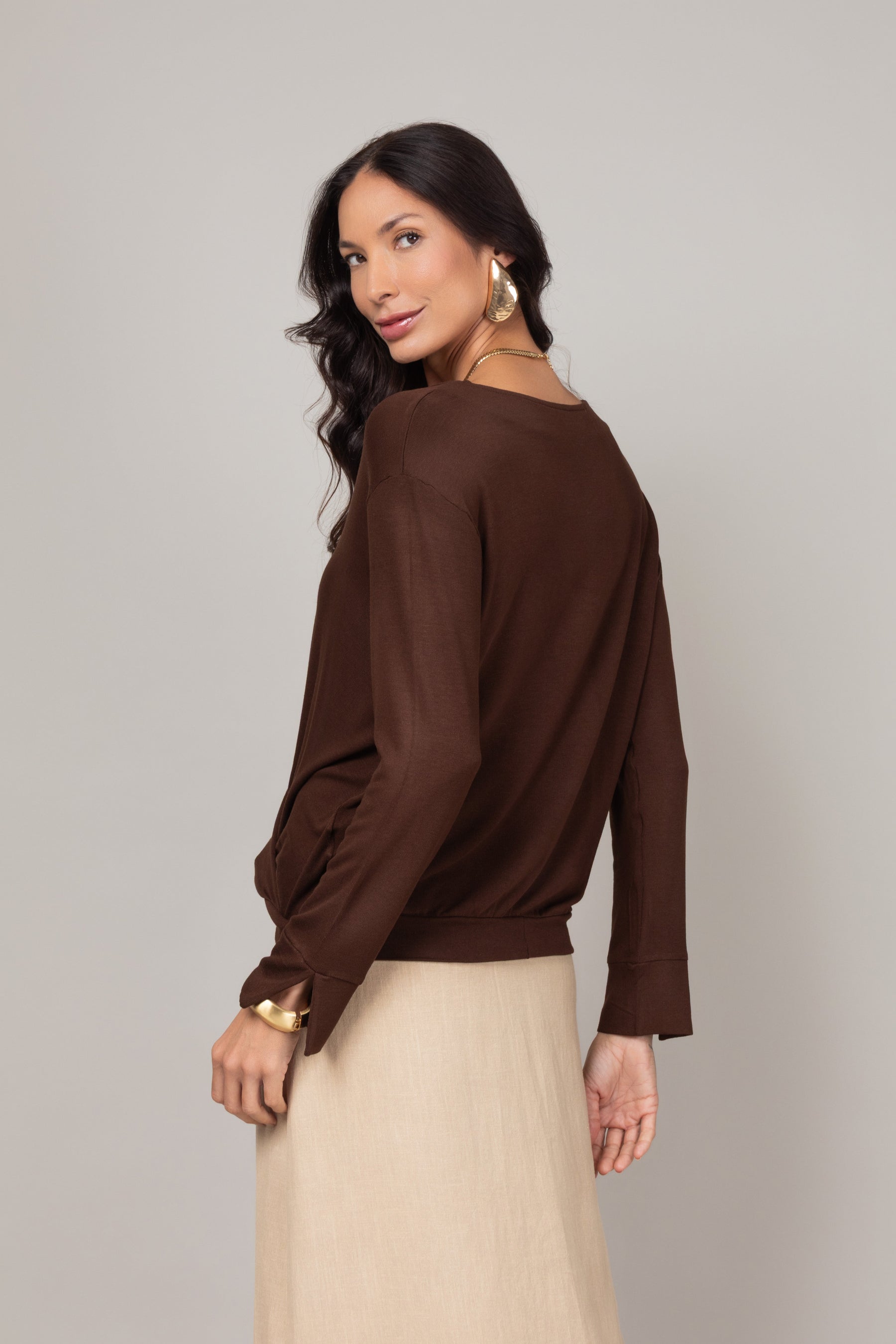 Blusa Manga Longa com Nó Frontal