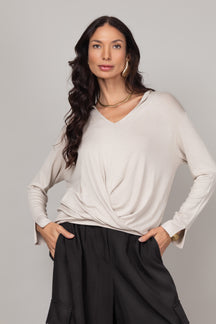 Blusa Manga Longa com Nó Frontal