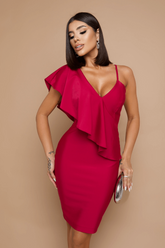 Vestido Curto Decote V Mangas Duo Babado E Alça Regulavél Prada Uva