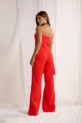 Conjunto Top Strapless Fluido Calça Flare Renata